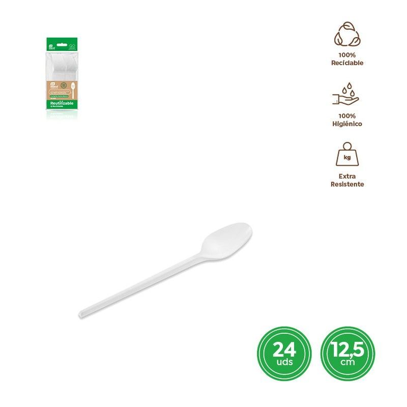 Cucharita Postre Blanco 12,5 cm Reutilizable 24 unidades