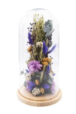 Cúpula de cristal modelo Violeta en color lila y morado como las hortensia preservada