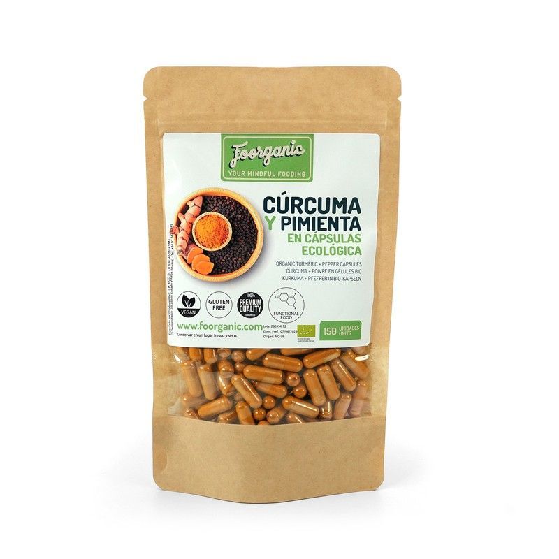 Cúrcuma + pimienta en cápsulas ecológica doypack por 150 unidades