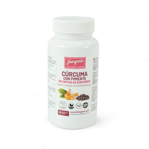 Cúrcuma  y pimienta ecológicas en cápsulas, 90 uds
