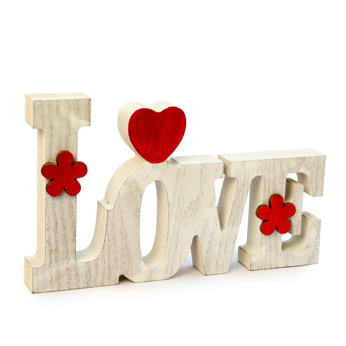 Decoración Love de madera con detalles rojos, 20cm.
