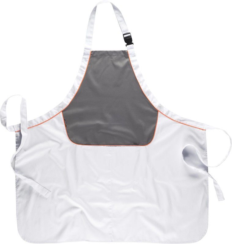 Delantal con peto combinado Tratamiento Teflón Blanco / Gris / Naranja