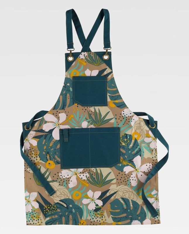 DELANTAL Servicios Estampado Hojas Tropicales+Verde Oscuro