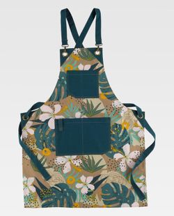 DELANTAL Servicios Estampado Hojas Tropicales+Verde Oscuro