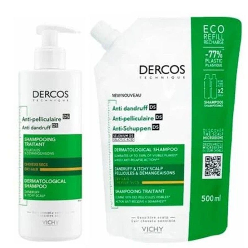 Dercos Duplo Champú Anticaspa Cabello Seco + Recarga