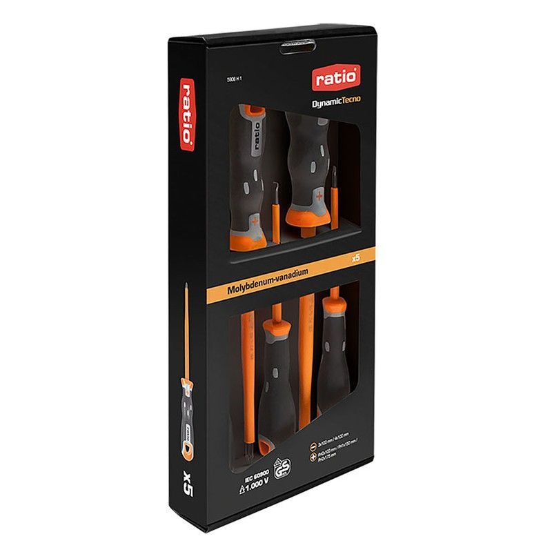 Destornillador varilla aislada RATIO serie DynamicTecno-Aislo Destorn.Jgo.5 Pz.Aislados Vde Ratio