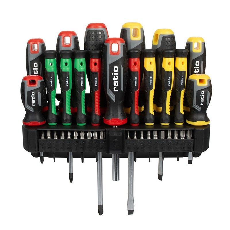 Destornilladores y puntas atornillado,con soporte para colgar (37 pzas