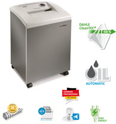 Destructora departamental DAHLE 616 air CleanTEC® 11 hojas, partículas 0,8 x 12 mm, ancho boca 400mm,160 litros con lubricación automática