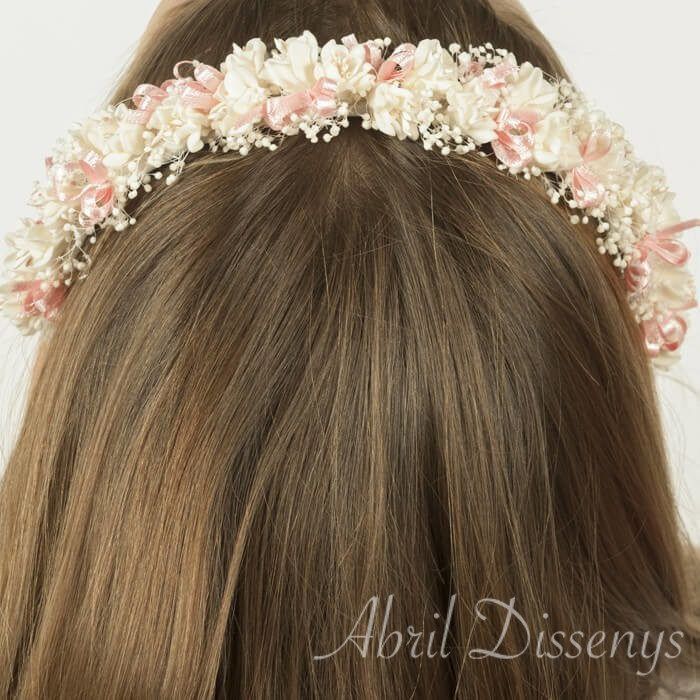 Diadema de Flores Salmón y Edelweiss