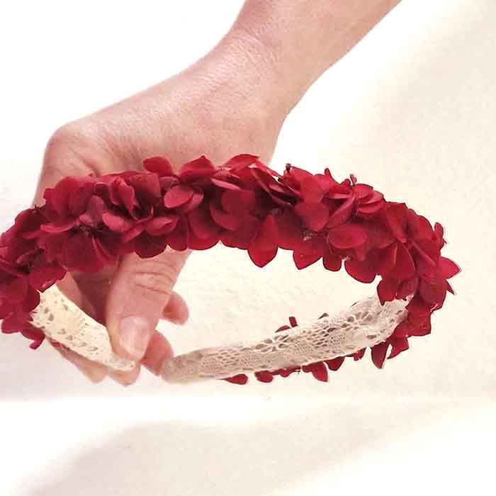 Diadema de Hortensia Unicolor Burdeos