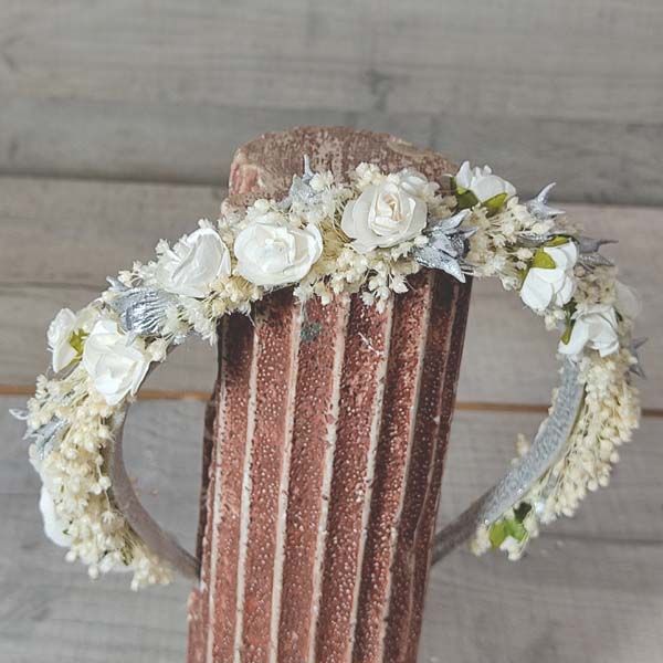 Diadema Flor Blanca y Plata
