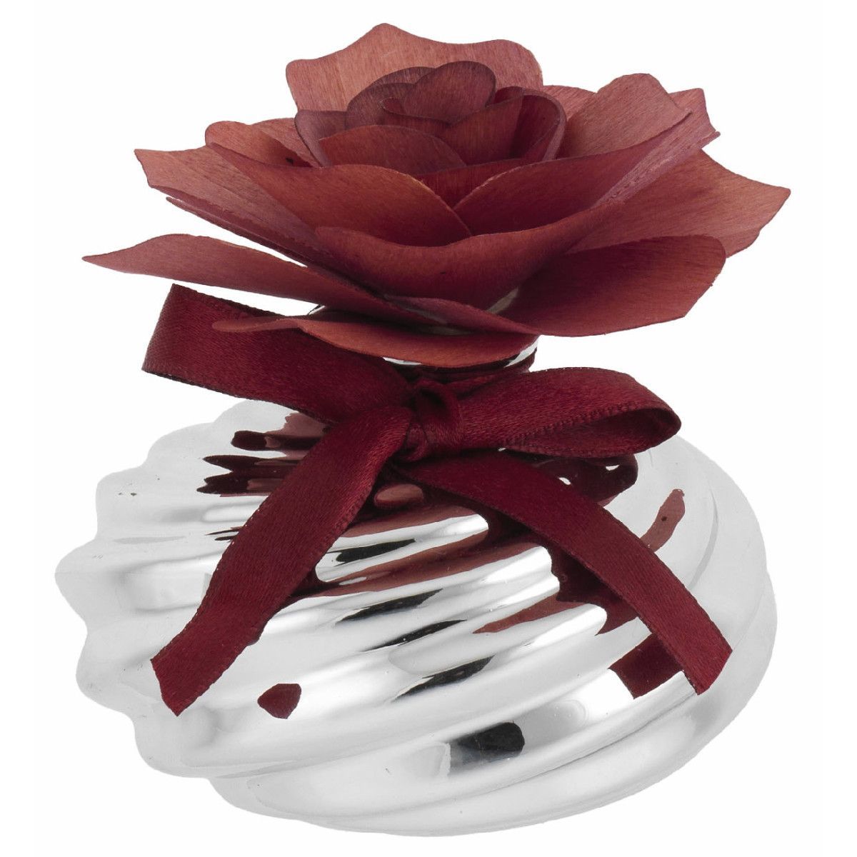 Difusor 8x8cm 2216-01RO Plateada Detalle Floral Rojo