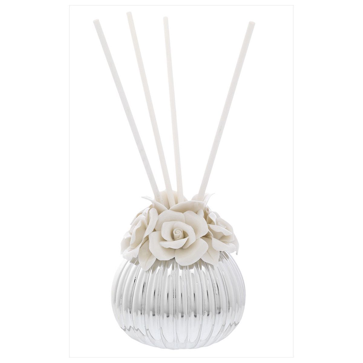 Difusor Fragancia Latón 08cm 2075-01G Plateado Detalle Floral Beige