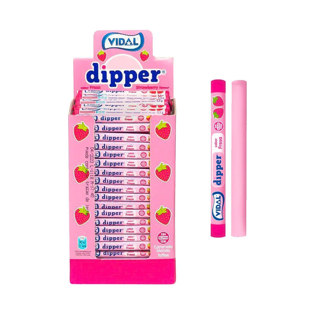 Dippers Fresa Vidal (200 unidades). Masticable sabor fresa
