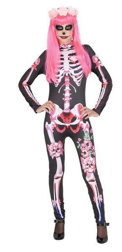 Disfraz Catrina Eskelita Rosa adulto