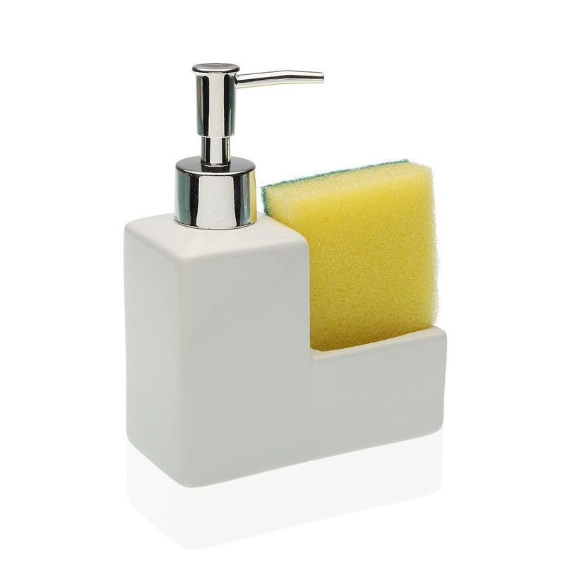 Dispensador de cocina con estropajo blanco