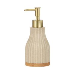 Dispensador de jabón de poliresina y madera en beige, Ø 7,5 x 18,5 cm | Shell