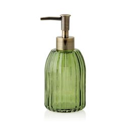 Dispensador de vidrio reciclado verde y dorado, Ø 7 x 17 cm