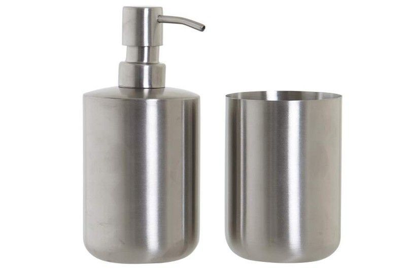 Dispensador y portacepillos acero inoxidable