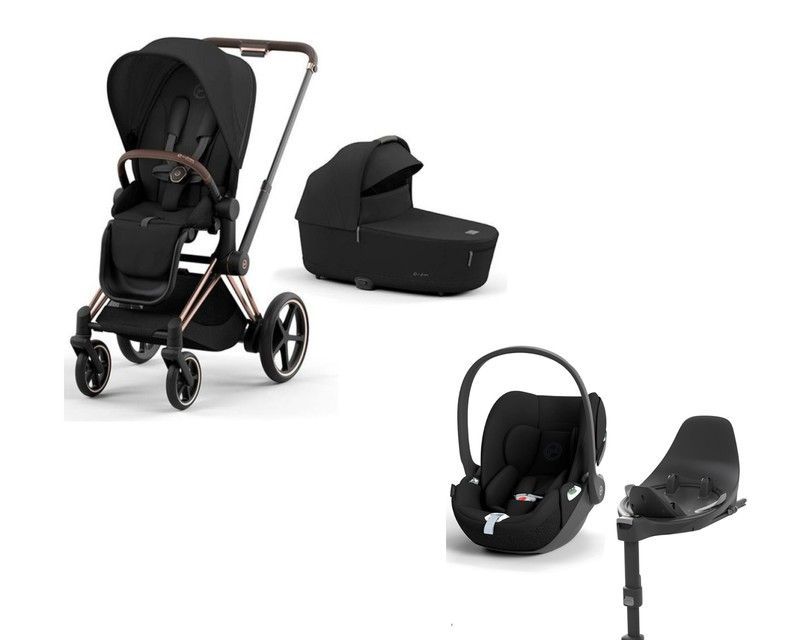 Dúo Cybex Priam Chasis Rose Gold (Capazo + Silla Deep Black) + Cloud T i-Size Sepia Black + Base isofix T de Cybex