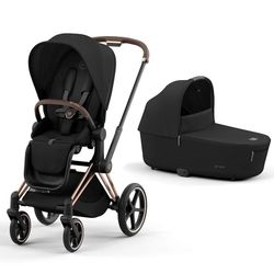 Dúo Cybex Priam Chasis Rosegold (Capazo + Silla Deep Black)