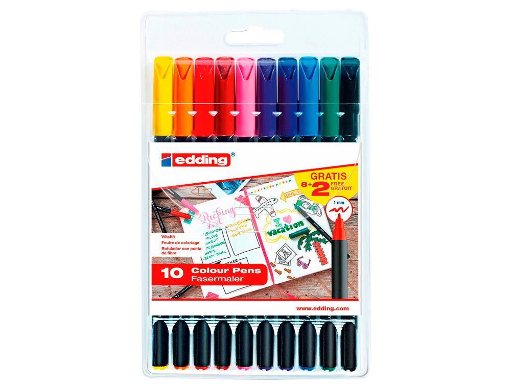 EDDING 1200 Rotulador Estuche 10 ud. colores surtidos trazo 0,5 a 1 mm. Ref. 1200-10-S