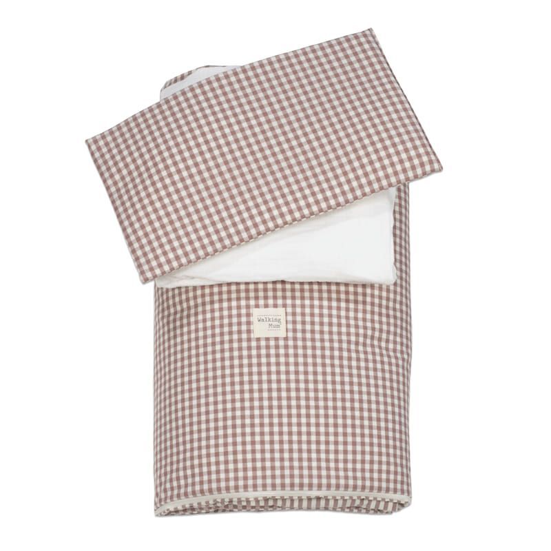 Edredon + bajera + almohada 120x60 Walking Mum Praliné rayas/vichy Moka