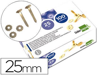 Encuadernadores Liderpapel 25 mm con Arandela -Latonados -Caja de 100