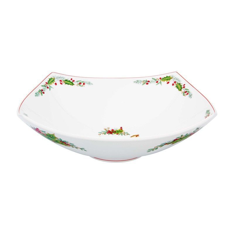 Ensaladera cuadrada de porcelana blanco,verde y rojo, 33,7 x 33,7 x 11,7 cm | Christmas magic