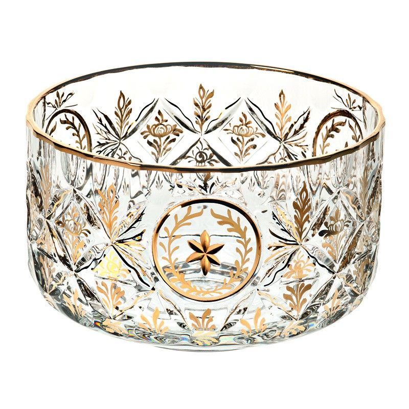 Ensaladera  de cristal transparente y dorada, Ø 19,4 x 12 cm | Energy