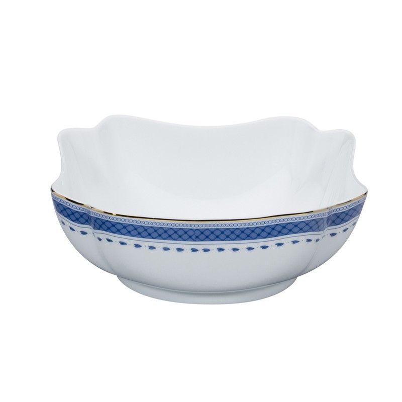 Ensaladera de porcelana en blanco y azul, 23,1 x 23,1 x 9,4 cm | Cozinha Velha
