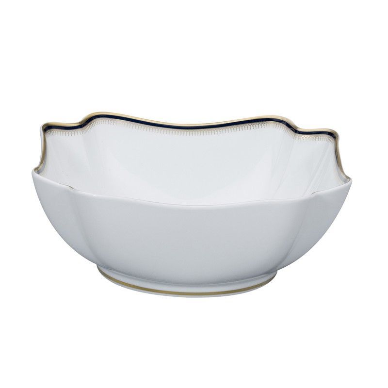 Ensaladera grande de porcelana en blanco, azul y oro, 23,1 x 23,1 x 9,4 cm | Cambridge