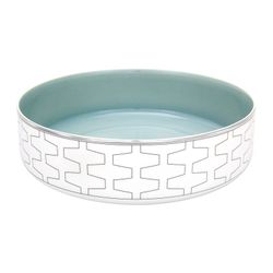 Ensaladera grande de porcelana en blanco y platino, 28,6 x 28,6 x 8,6 cm | Trasso