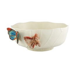 Ensaladera L de loza en beige y multicolor, 33,4 x 28,5 x 12,5 cm | Cloudy Butterflies
