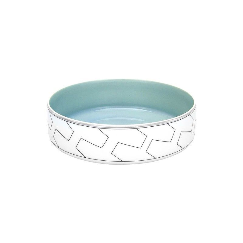 Ensaladera pequeña de porcelana en blanco y platino, 21,2 x 21,2 x 6,8 cm | Trasso