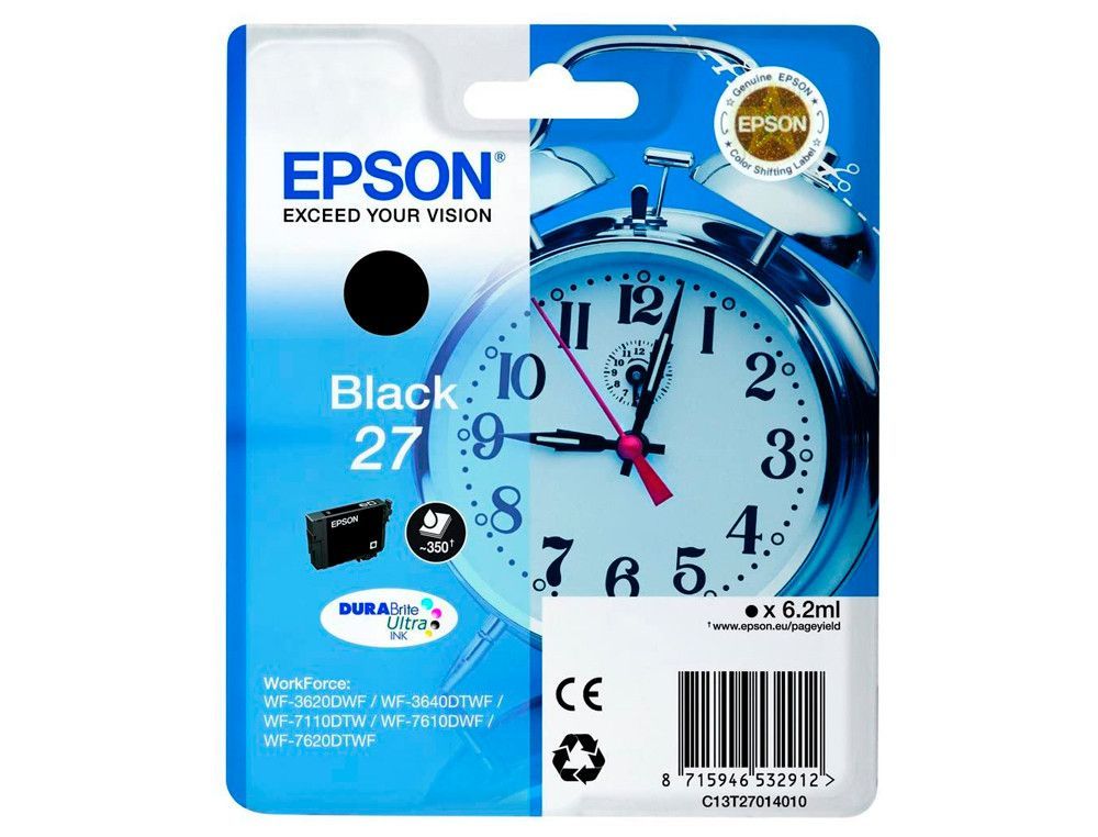 EPSON cartucho inyección negro 3,6ml 350 páginas 27 WF-3620DWF/3640DTWF/7110DTW/76XXDWF C13T27014012