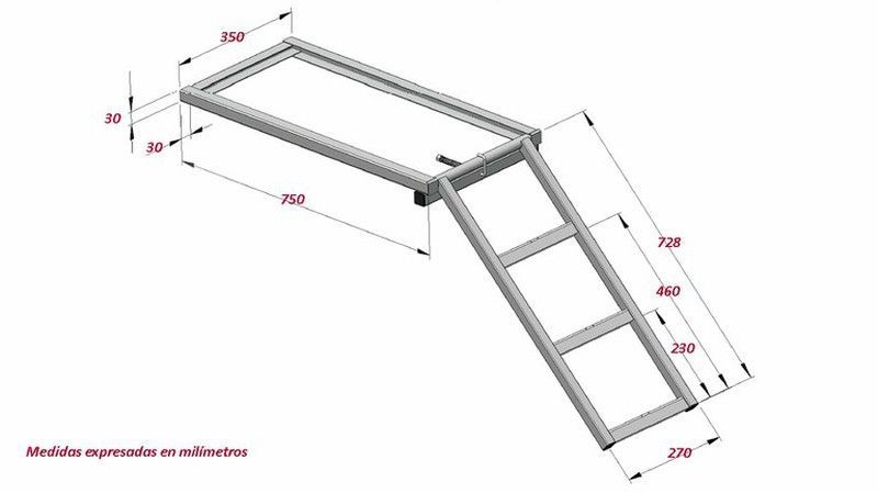 Escalera plegable extraíble bajo caja 3 peldaños