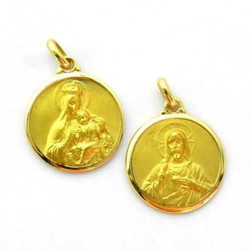 Escapulario Oro 18kts Virgen del Carmen / Sagrado Corazon 18mm ME1/4/18