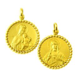Escapulario Oro 18kts Virgen Del Carmen/Sagrado Corazón Bolitas 18mm ME1/19/18
