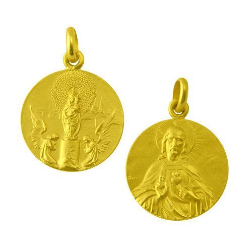 Escapulario Oro 18kts Virgen del Pilar / Sagrado Corazon 25mm ME1/1/49/25
