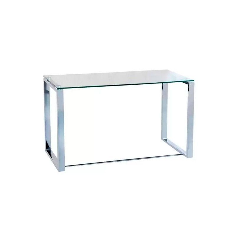 Escritorio de cristal en transparente y plateado, 120 x 60 x 73 cm | Benetto