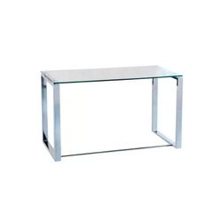 Escritorio de cristal en transparente y plateado, 120 x 60 x 73 cm | Benetto