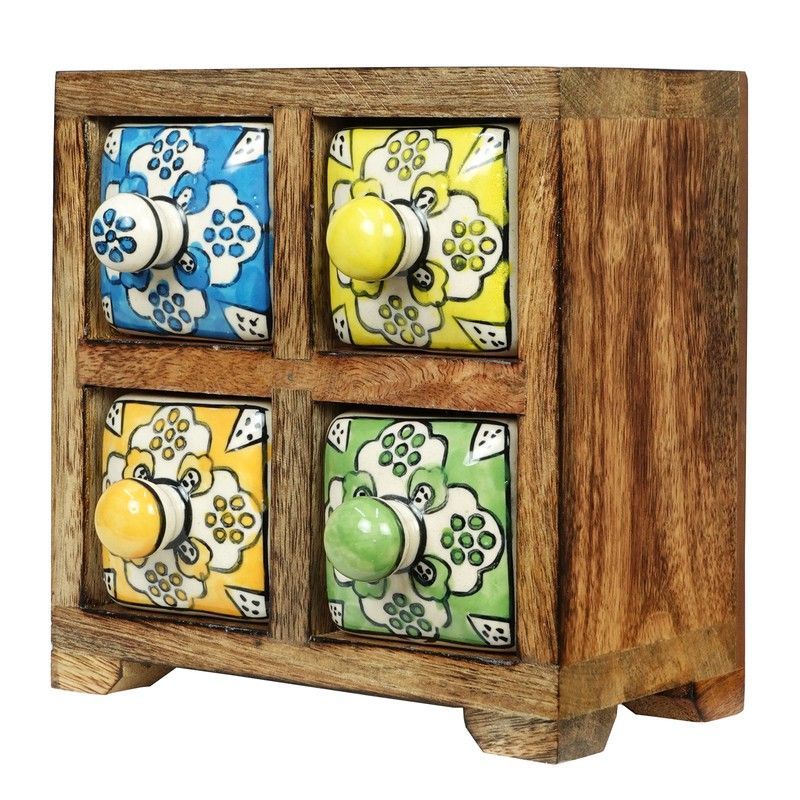 Especiero Madera con 4 Cajones Decorados Azulejos Multicolor