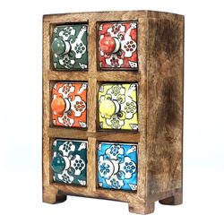 Especiero Madera con 6 Cajones Decorados Azulejos Multicolor