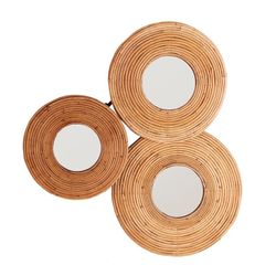 Espejo de bambú y espejo natural, 72 x 8 x 64 cm | Círculos