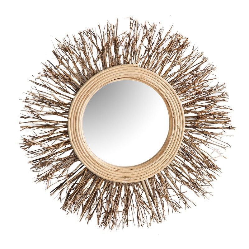 Espejo de Pared  de Bambú y Espejo Natural, Ø33x5 cm.