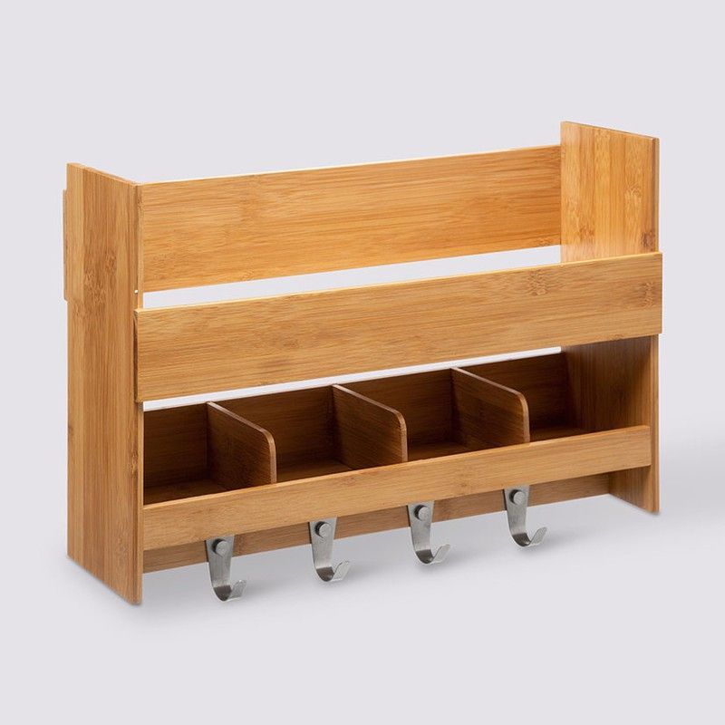 Estante mural bambú + 4 ganchos. 47x34,5 cm.