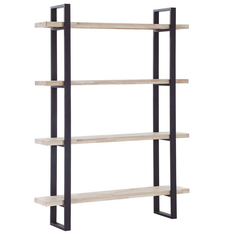 Estanteria alta de roble y metal en natural claro y negro, 120 x 35 x 180 cm | Steve
