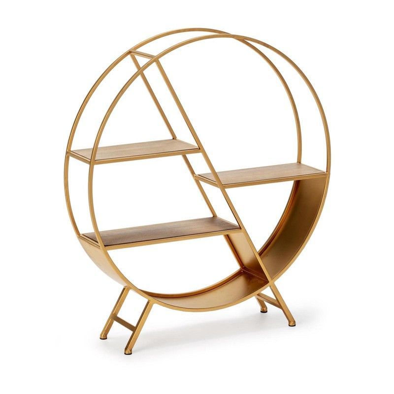 Estantería de hierro y pino reciclado dorado/natural, 78 x 17 x 86 cm