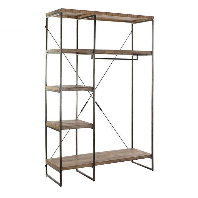 Estanteria/Perchero de Madera de Mango y Metal Natural/Negro, 130x47x205cm